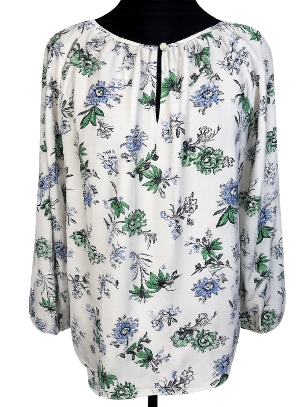 Ann Taylor Factory Peasant Blouse White Blue & Green Sz Medium Cotton